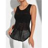 imageOYOANGLE Womens Striped Sheer Sports Tank Top Sleeveless Athletic Shirts Active Gym Tops ActivewearBlack