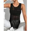 imageOYOANGLE Womens Striped Sheer Sports Tank Top Sleeveless Athletic Shirts Active Gym Tops ActivewearBlack
