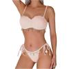 imageOYOANGLE Womens 2 Piece Bikini Set Textured Scallop Trim Push Up Swimsuit Tie Side Bathing Suits SwimwearLight Pink