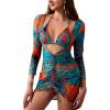 imageOYOANGLE Womens 3 Piece Swimsuit Floral Print Halter Bikini Set Bathing Suit with Beach Cover UpsBlue Orange