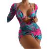 imageOYOANGLE Womens 3 Piece Swimsuit Floral Print Halter Bikini Set Bathing Suit with Beach Cover UpsGreen and Pink