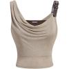 imageOYOANGLE Womens Cowl Neck Cami Tops Sleeveless Draped Front Slim Fit Camisoles Y2K Rib Knit Tank TopKhaki