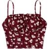 imageOYOANGLE Womens Floral Print Cami Crop Top Ruched Frilly Trim Spaghetti Strap Fitted CamisolesBurgundy