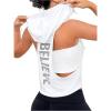 imageOYOANGLE Womens Letter Print Workout Hooded Tank Tops Sleeveless Open Side Racerback Athletic Gym TopsWhite