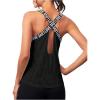imageOYOANGLE Womens Letter Tape Criss Cross Cut Out Workout Tank Tops Gym Sleeveless Shirts ActivewearBlack