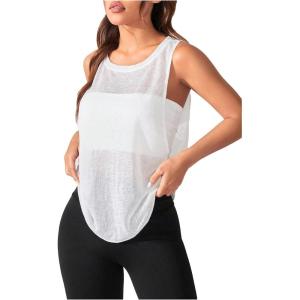 imageOYOANGLE Womens Sheer Sleeveless Crew Neck Sports Tank Top Sleeveless Athletic Workout ShirtsWhite Sheer