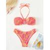imageOYOANGLE Womens 2 Piece Color Block Bikini Sets Textured Cut Out Ruched Halter Swimsuits High Cut Bathing SuitsMulticolor