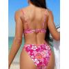 imageOYOANGLE Womens 2 Piece Floral Print Bikini Sets Spaghetti Strap Underwire Backless High Cut Bathing SuitsPink
