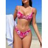 imageOYOANGLE Womens 2 Piece Floral Print Bikini Sets Spaghetti Strap Underwire Backless High Cut Bathing SuitsPink