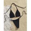 imageOYOANGLE Womens 2 Piece Floral Print Swimsuit Halter Triangle Bikini Top and Thongs Bathing SuitsBlack