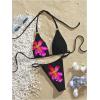 imageOYOANGLE Womens 2 Piece Floral Print Swimsuit Halter Triangle Bikini Top and Thongs Bathing SuitsBlack