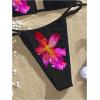 imageOYOANGLE Womens 2 Piece Floral Print Swimsuit Halter Triangle Bikini Top and Thongs Bathing SuitsBlack