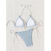 imageOYOANGLE Womens 2 Piece Halter Bikini Sets Floral Print Triangle Backless Tie Side High Cut SwimsuitsBlue and White