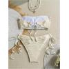 imageOYOANGLE Womens 2 Piece Strapless Bandeau Swimsuit Textured Shell Decor Tie Side Bikini SetApricot