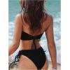 imageOYOANGLE Womens 2 Piece Strapless Bandeau Swimsuit Textured Shell Decor Tie Side Bikini SetBlack