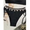 imageOYOANGLE Womens 2 Piece Strapless Bandeau Swimsuit Textured Shell Decor Tie Side Bikini SetBlack
