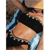 imageOYOANGLE Womens 2 Piece Strapless Bandeau Swimsuit Textured Shell Decor Tie Side Bikini SetBlack
