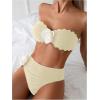 imageOYOANGLE Womens 2 Piece Strapless Bikini Sets 3D Floral Scallop Trim Tie Back Low Rise Bathing Suit Textured SwimsuitsBeige