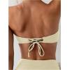 imageOYOANGLE Womens 2 Piece Strapless Bikini Sets 3D Floral Scallop Trim Tie Back Low Rise Bathing Suit Textured SwimsuitsBeige