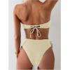 imageOYOANGLE Womens 2 Piece Strapless Bikini Sets 3D Floral Scallop Trim Tie Back Low Rise Bathing Suit Textured SwimsuitsBeige