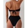 imageOYOANGLE Womens 2 Piece Strapless Bikini Sets 3D Floral Scallop Trim Tie Back Low Rise Bathing Suit Textured SwimsuitsBlack