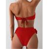 imageOYOANGLE Womens 2 Piece Strapless Bikini Sets 3D Floral Scallop Trim Tie Back Low Rise Bathing Suit Textured SwimsuitsRed