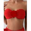 imageOYOANGLE Womens 2 Piece Strapless Bikini Sets 3D Floral Scallop Trim Tie Back Low Rise Bathing Suit Textured SwimsuitsRed