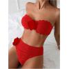 imageOYOANGLE Womens 2 Piece Strapless Bikini Sets 3D Floral Scallop Trim Tie Back Low Rise Bathing Suit Textured SwimsuitsRed
