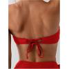 imageOYOANGLE Womens 2 Piece Strapless Bikini Sets 3D Floral Scallop Trim Tie Back Low Rise Bathing Suit Textured SwimsuitsRed