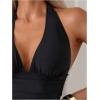 imageOYOANGLE Womens 2 Piece Tankini Set Two Piece Ruffle Bathing Suits Ruched Halter Swimsuits with ShortsBlack