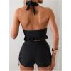 imageOYOANGLE Womens 2 Piece Tankini Set Two Piece Ruffle Bathing Suits Ruched Halter Swimsuits with ShortsBlack