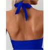 imageOYOANGLE Womens 2 Piece Tankini Set Two Piece Ruffle Bathing Suits Ruched Halter Swimsuits with ShortsBlue
