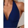 imageOYOANGLE Womens 2 Piece Tankini Set Two Piece Ruffle Bathing Suits Ruched Halter Swimsuits with ShortsDeep Blue
