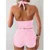 imageOYOANGLE Womens 2 Piece Tankini Set Two Piece Ruffle Bathing Suits Ruched Halter Swimsuits with ShortsPink