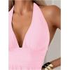 imageOYOANGLE Womens 2 Piece Tankini Set Two Piece Ruffle Bathing Suits Ruched Halter Swimsuits with ShortsPink