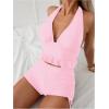 imageOYOANGLE Womens 2 Piece Tankini Set Two Piece Ruffle Bathing Suits Ruched Halter Swimsuits with ShortsPink