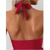 imageOYOANGLE Womens 2 Piece Tankini Set Two Piece Ruffle Bathing Suits Ruched Halter Swimsuits with ShortsRed
