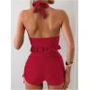 imageOYOANGLE Womens 2 Piece Tankini Set Two Piece Ruffle Bathing Suits Ruched Halter Swimsuits with ShortsRed