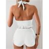 imageOYOANGLE Womens 2 Piece Tankini Set Two Piece Ruffle Bathing Suits Ruched Halter Swimsuits with ShortsWhite