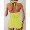 imageOYOANGLE Womens 2 Piece Tankini Set Two Piece Ruffle Bathing Suits Ruched Halter Swimsuits with ShortsYellow