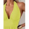 imageOYOANGLE Womens 2 Piece Tankini Set Two Piece Ruffle Bathing Suits Ruched Halter Swimsuits with ShortsYellow