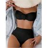 imageOYOANGLE Womens 3D Flower Ruched Strapless Bandeau Swimsuit Two Piece Mid Rise Bathing SuitsBlack Solid
