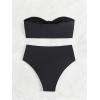 imageOYOANGLE Womens 3D Flower Ruched Strapless Bandeau Swimsuit Two Piece Mid Rise Bathing SuitsBlack Solid
