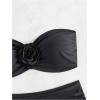 imageOYOANGLE Womens 3D Flower Ruched Strapless Bandeau Swimsuit Two Piece Mid Rise Bathing SuitsBlack Solid