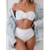imageOYOANGLE Womens 3D Flower Ruched Strapless Bandeau Swimsuit Two Piece Mid Rise Bathing SuitsWhite