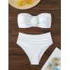 imageOYOANGLE Womens 3D Flower Ruched Strapless Bandeau Swimsuit Two Piece Mid Rise Bathing SuitsWhite