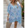 imageOYOANGLE Womens All Over Print Swimsuit Coverups V Neck Dolman Sleeve Loose Cover Up Beach DressBlue