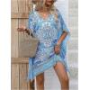 imageOYOANGLE Womens All Over Print Swimsuit Coverups V Neck Dolman Sleeve Loose Cover Up Beach DressBlue