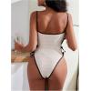 imageOYOANGLE Womens Color Block One Piece Swimsuit Textured Lace Up Bathing Suits Summer BeachwearApricot