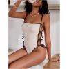 imageOYOANGLE Womens Color Block One Piece Swimsuit Textured Lace Up Bathing Suits Summer BeachwearApricot